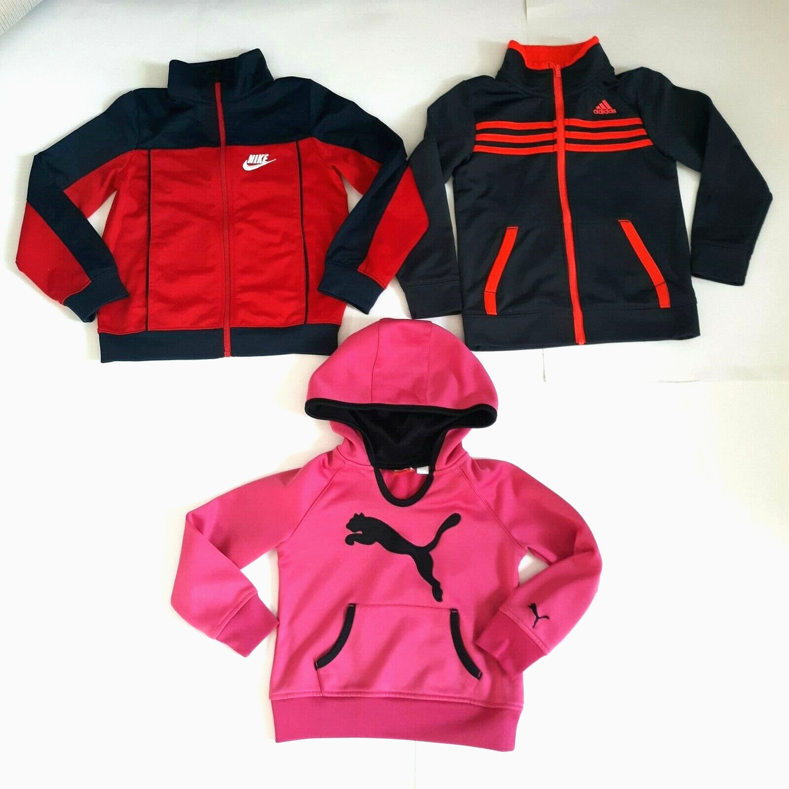 Nike Adidas 3 Pcs Girl's Lot Size 5 5/6 Athletic Jacket Hooded Full Zip Pockets