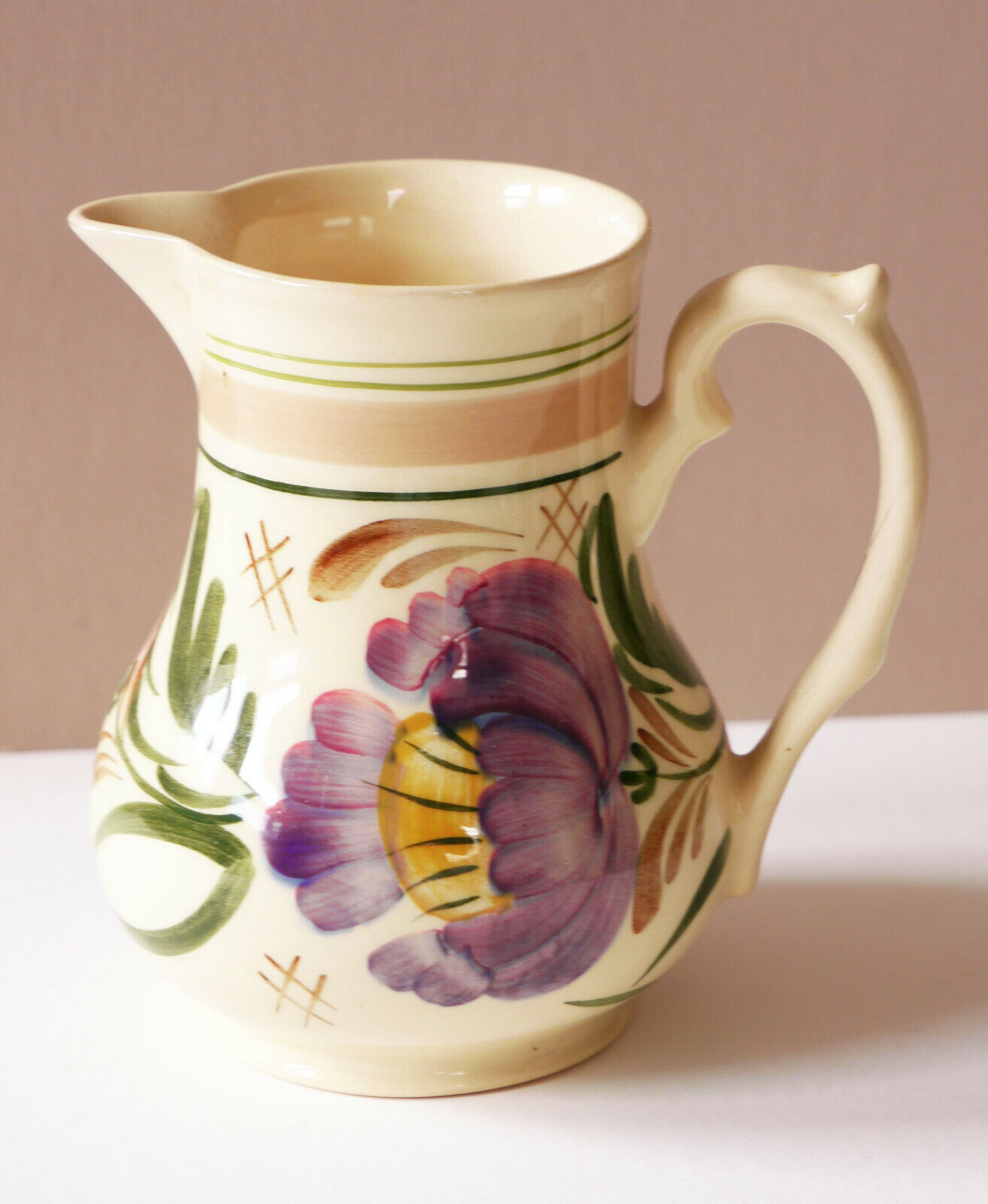 Harvest Ware Wade England Beautiful Painted Creamer/pitcher, Unusual Neck Decor