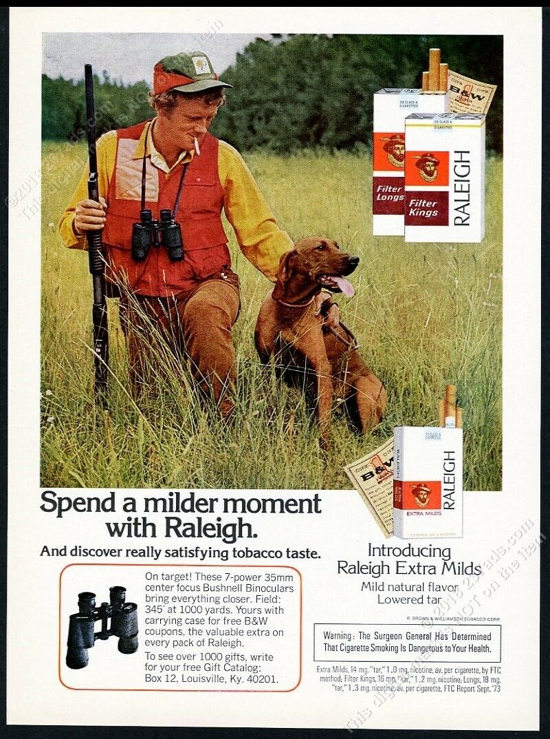 1974 Vizsla Dog & Hunter Photo Raleigh Cigarettes Vintage Print Ad