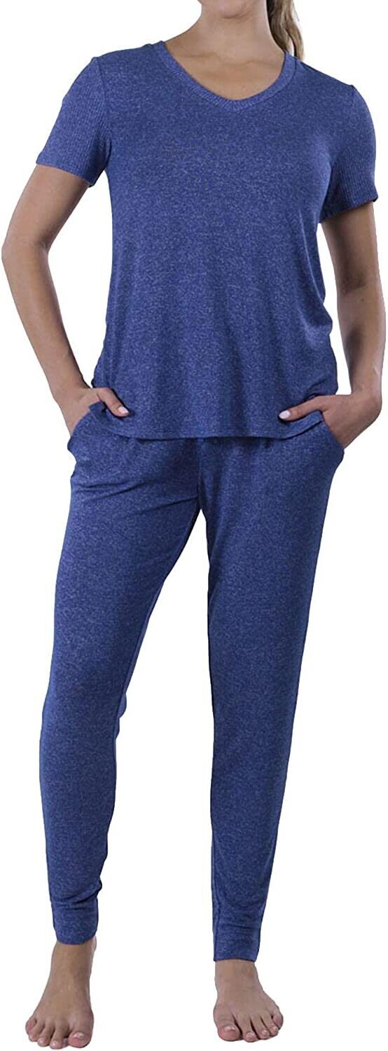 Natori Rib Sweater Medium Blue Knit Jogger Lounge Set New Pajamas Sweats Sale