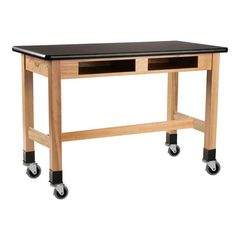 Nps 24x60" Modern Ash Wood Science Lab Table With Book Compartments In Black