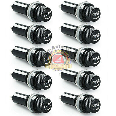 10pcs Fuse Holder Panel Mount For Us (agc) Fuses 1/4" * 1.25" 15a 125vac